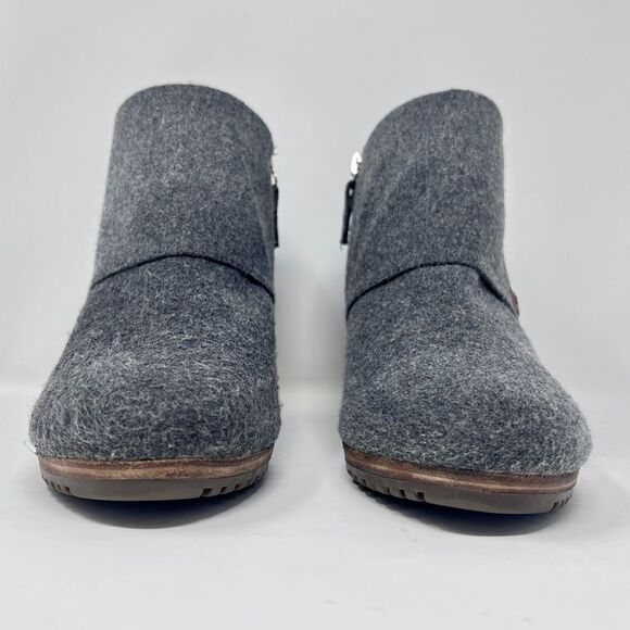 Dr. Scholl's Create Mid Grey Wool Microsuede Zip Stacked Wood Wedge Bootie 9.5 - Picture 3 of 12